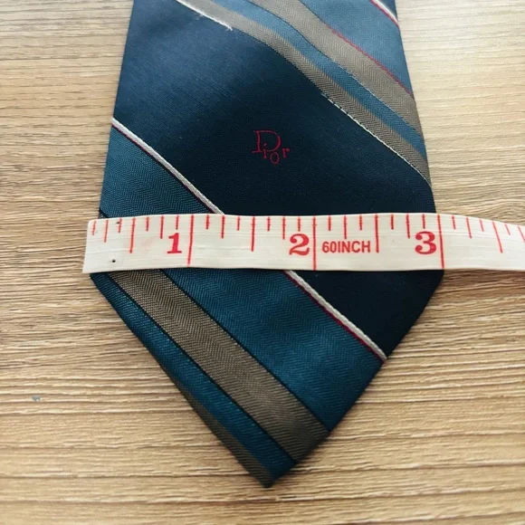 Christian Dior Navy Blue Gray Mens Designer Striped Luxury Vintage‎ Tie